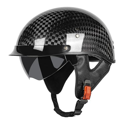 Carbon Fiber Motorcycle Half Helmet for Adults Men & Women – DOT Approved Open Face Retro Helmets with Visor, Vintage Design for Scooter, Moped, Cruiser