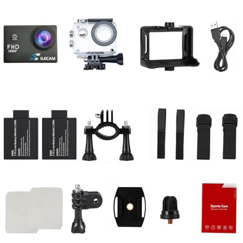 Xilecam Action Camera 1080P 30fps Sports Camera 40m/131ft Underwater Waterproof with 2 Batteries and Multi-Function Accessory