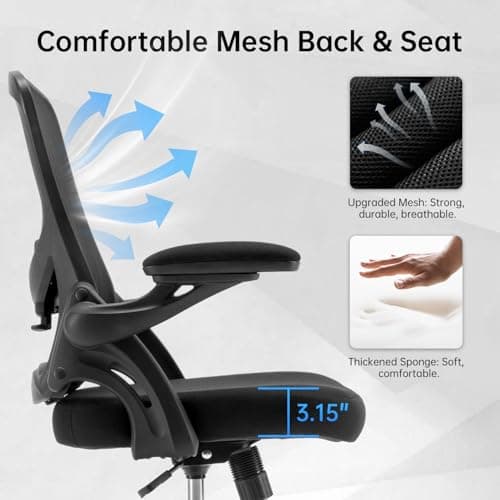 Drafting Chair Ergonomic Comuputer Standing Desk Chair with Flip-Up Arms and Lumbar Support, Tall Office Chair with Adjustable Footrest, Stool Counter Height Office Chairs Black