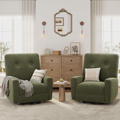 IDEALHOUSE Recliner Chair, 360° Swivel Rocking Glider Chair for Adults with Adjustable Backrest & Footrest, Cozy Corduroy Upholstered Armchair for Living Rooms, Bedrooms, Apartments, Green