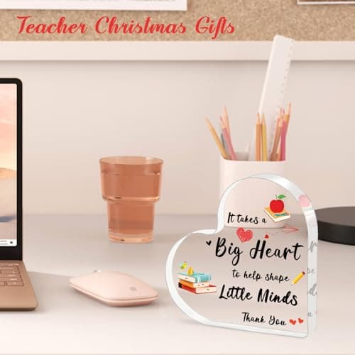 Teacher Valentine Gift, Valentines Day Gifts for Teachers - Acrylic Heart Shape Teachers Plaque 4×4 in, Teacher Retirement Gifts for Women Men, End of Year Thank You Teacher Keepsake