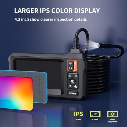 Endoscope Camera with Light, Borescope Camera with 4.3" IPS Screen, 1920P HD with 8 LED Lights, 16.4FT Semi-Rigid Cord Bore Scope, Gadgets for Men & Tools for Men