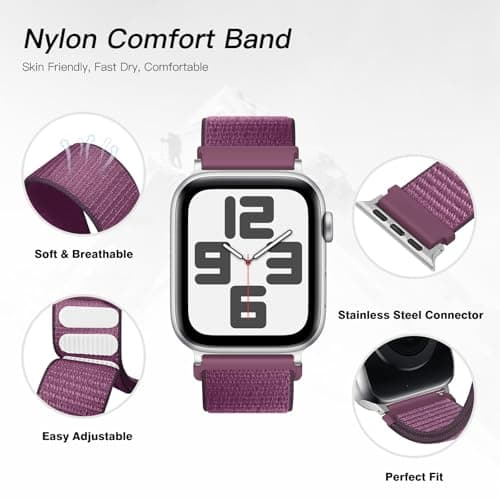 6 Pack Nylon Sport Loop Band Compatible with Apple Watch Band 38mm 40mm 41mm 42mm 44mm 45mm 46mm 49mm Women Men, Soft Adjustable Braided Replacement Straps for iWatch Series 11 10 9 8 7 6 5 4 3 2 1 SE Ultra