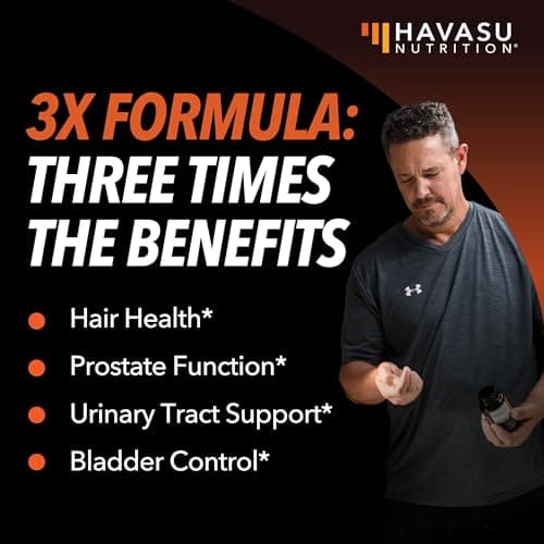 HAVASU NUTRITION Saw Palmetto Supplement with Stinging Nettle and Pumpkin Seed Extract - Advanced 3X Formula - DHT Blocker Urinary Health and Prostate Support for Mens Health - Vegan, Non-GMO Capsules - 2 Month Supply