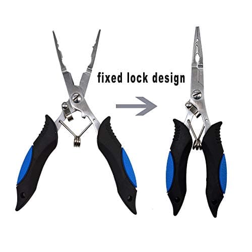 Amoygoog Stainless Steel Fishing Pliers - Needle Nose Plier for Cutting Fishing Line, Multitool Pliers with Sheath and Telescopic Lanyard | Fishing Tools