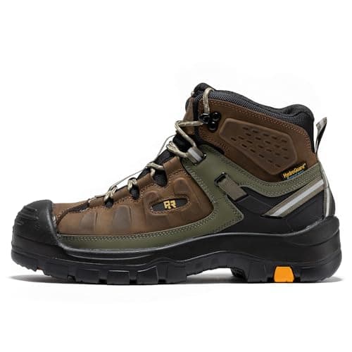 ROCKROOSTER Woodland Waterproof Composite Toe Work Boots for Men, 5" Comp Toe Cap Non-Slip Rubber Safety Boot, Leather Construction Hiking Boots, Comfortable, ASTM F2413-18 I/75 C/75 EH, AK661