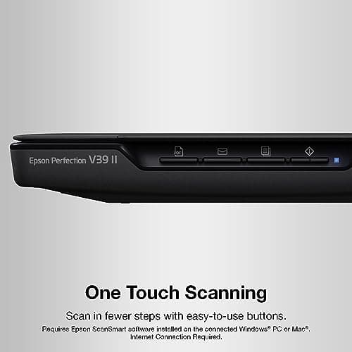 Epson - Perfection V39 II - Color Photo and Document Flatbed Scanner - 4800 dpi Optical Resolution - High-Rise, Removable Lid - Scan to Cloud - USB Power - Image Scanning - Black