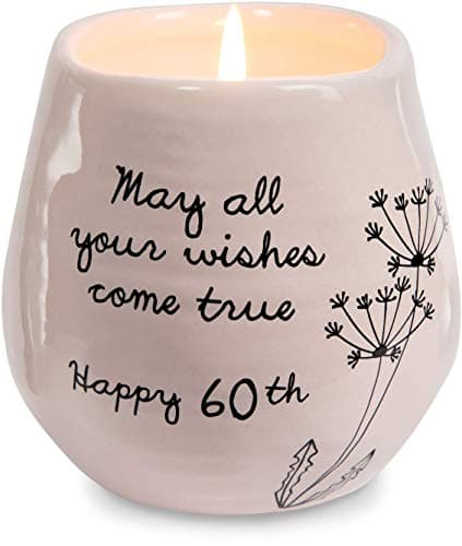 Pavilion - 8 Oz Candle Holder - Pink Ceramic Candle Jar with 100% Soy Wax Candle Serenity Scent "May all your wishes come true Happy 60th" Ideal Gift for Loved Ones - Printed Text, Love Theme & Oval