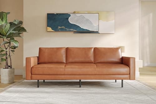 Valencia Varese 90" Full Leather Couch Cognac Tan Brown- Italian Nappa Leather Modern Cloud Couch for Living Room/Apartment Furniture