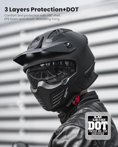ILM Open Face Motorcycle 3/4 Half Helmet for Dirt Bike Moped ATV UTV Motocross Electric Cruiser Scooter DOT Model 726X(Matte Black,L)