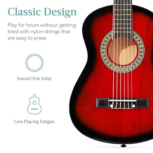 Best Choice Products 30in Kids Acoustic Guitar, All-in-One Beginner Starter Kit w/Strap, Case, Extra Strings, Rosette Inlay - Redburst