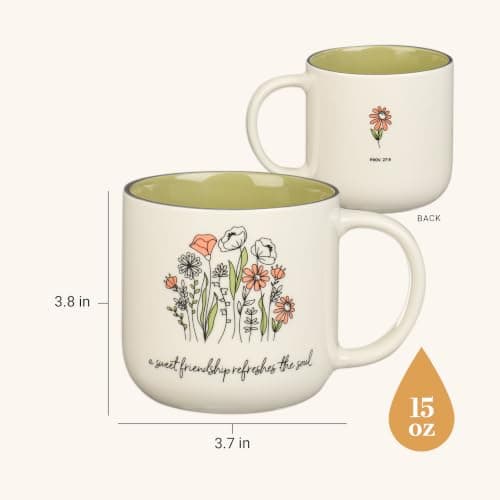 Christian Art Gifts Sage Green Floral Ceramic Coffee Mug – 15 oz. Microwave and Dishwasher-safe Inspirational Scripture Coffee and Tea Mug for Friends with Bible Verse: Sweet Friendship –Proverbs 27:9