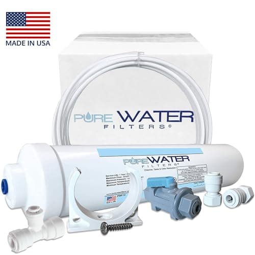 PureWater Filters Inline Water Filter Kit for Ice Maker with 1/4-Inch Direct Quick-Connect Fittings, Tubing and a T-Connector