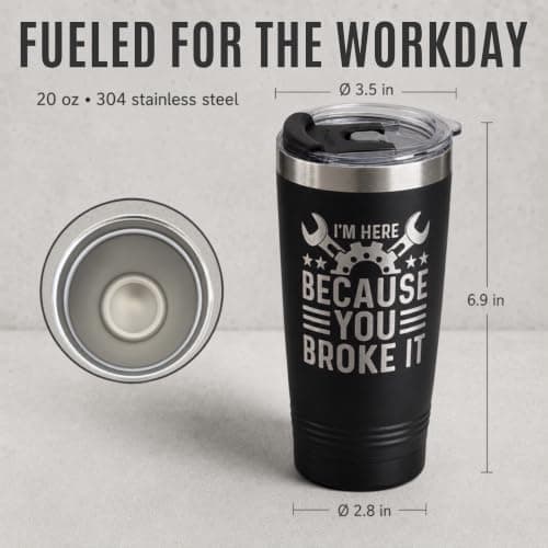 Maintenance man gift with a funny laser-engraved 20oz tumbler, hot/cold insulation, splash-proof lid, and gift-ready box Onebttl Maintenance Man Gifts for Men, 20oz Stainless Steel Coffee Tumbler B0C6XBJ6T8