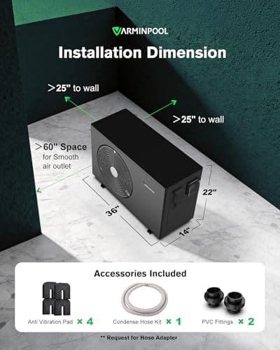 Electric Pool Heat Pump, 30,000 BTU Pool Heater, 8000 Gallons, WiFi Control, Titanium Heat Exchanger, Smart Inverter, for Above Ground and Inground Pools, 120V