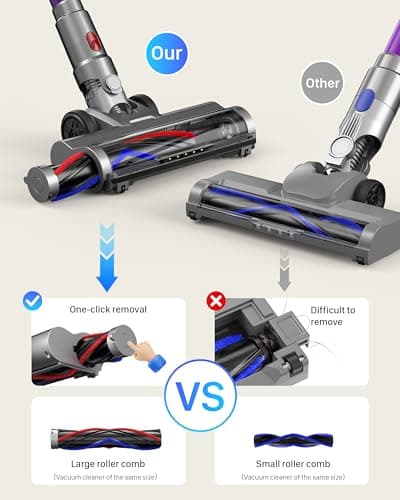 Cordless Vacuum Cleaner - Powerful Stick Vacuum with HEPA Filter, 55-Min Runtime, LED Light, Anti-Tangle Brush, Detachable Battery, Lightweight for Home, Pet Hair, Carpets & Hard Floors