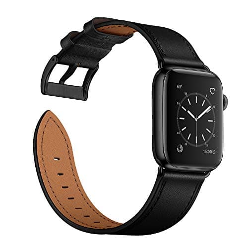 OUHENG Leather Bands Compatible with Apple Watch Band 49mm/46mm/45mm/44mm/42mm, Genuine Leather Strap Compatible with iWatch Ultra 3/2/1 & Series 11/10/9/8/7/6/5/4/3/2/1 & SE3 SE2 SE, Black/Black