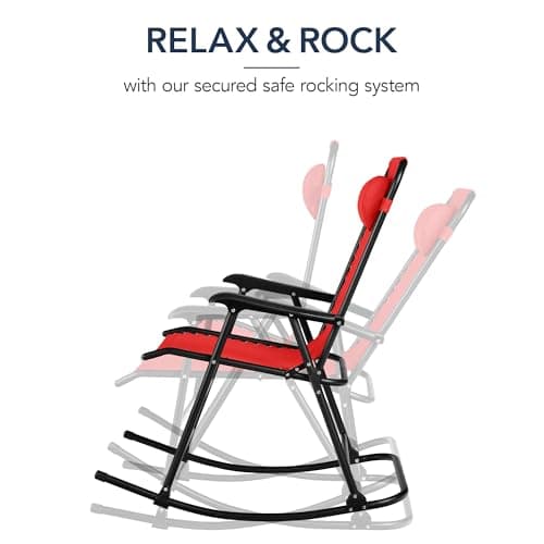 Best Choice Products Outdoor Zero Gravity Rocking Chair, Folding Reclining Patio Lounge Chair with Adjustable Pillow for Lawn, Beach, Camping - Crimson Red