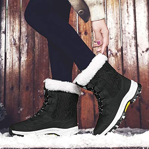 Uincin Womens Snow Boots - Warm Fur-Lined Mid Calf Ankle Booties, Anti-Slip, Lightweight,Waterproof Cold-Resistant Outdoor Walking Shoes for Hiking & Everyday Comfort