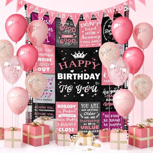 Birthday Decorations for Women, Gift for Women Birthday Unique, Happy Birthday Gift for Her, Mom, Wife, Daughter, Sister Birthday Gifts for Women, Happy Birthday Blanket for Women 50" x 60" B0DC72Z6S7