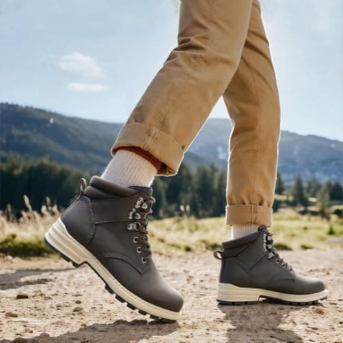 ANJOUFEMME Womens Comfy Outdoor Hiking Boots-Low heels Combat Ankle Boots for Women Non Slip Lace up Winter Shoes for Backpacking Trekking Walking