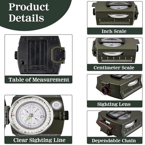 Compasses，Hiking Compass for Survival with ，Waterproof Durable and Pocket-SizedTactical Survival Compass with Lanyard，Climbing Biking Exploring Geology, Outdoor Activities
