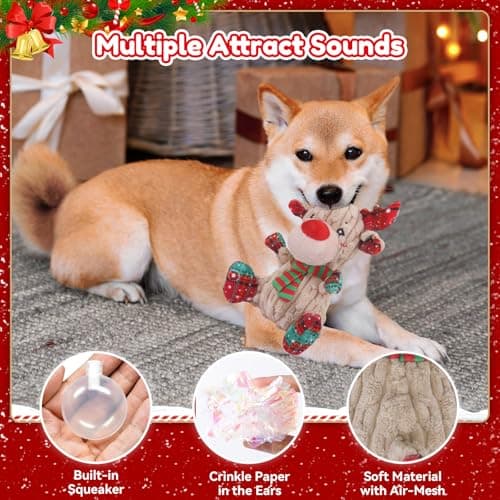 loncoldy Christmas Dog Toys, Funny Squeaky Reindeer Toy with Crinkle Paper Attract Pets, Interactive Plush Chew Toys, Adorable Christmas Elk Dog Gifts for Small Medium Large Dogs B09QHY2RQH
