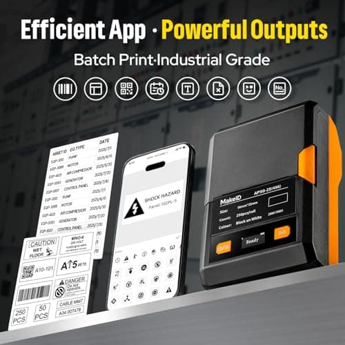 Makeid EP53 Portable Industrial Label Maker, 2" Print Head Bluetooth Label Printer, Mobile APP & PC Editor Compatible, 2000mAh Li-ion Battery, Come with 1" H x 2" W Label for Job Sites