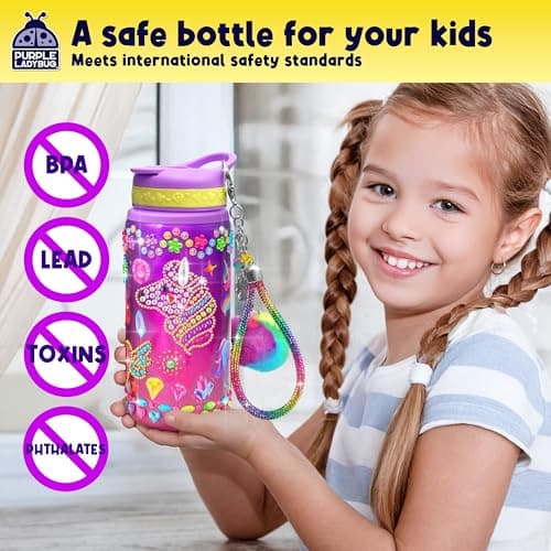 PURPLE LADYBUG Decorate Your Own Water Bottle Kit for Girls - Gifts for Ages 5 6 7 8 9 10 Year Old Girl Birthday, Girl Christmas Gifts Unicorn Toys Crafts Kids Ages 6-12