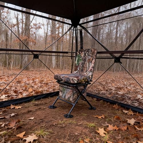 FUNHORUN Hunting Chair with Storage Bag, 360 Degree Silent Swivel Hunting Seat, Camouflage Foldable Ground Blind Chair, Tool-Free Padded Cushion Portable Seat, Lightweight