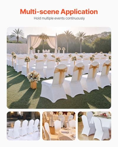 VEVOR 100 Pcs White Chair Covers Polyester Spandex Chair Cover Stretch Slipcovers for Wedding Party Dining Banquet Flat-Front Chair Covers