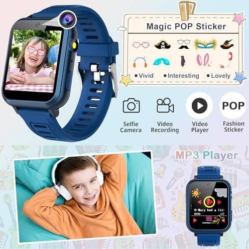 Smart Watch for Kids Age 3-12, Kids Smart Watch Boys with 24 Games HD Touch Screen Pedometer Camera Music Player Alarm Clock Flashlight 12/24 hr Toys for 6 7 8 9 10 Year Old Boy Birthday Gift