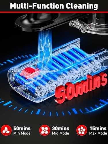 Cordless Vacuum Cleaner, 45KPA 8-in-1 Vacuum Cleaners for Home, 50Mins Runtime, Anti-Tangle Stick Vacuum with LED Display, Rechargeable Lightweight Vacuum for Pet Hair/Carpet/Floor (Red) (Red)