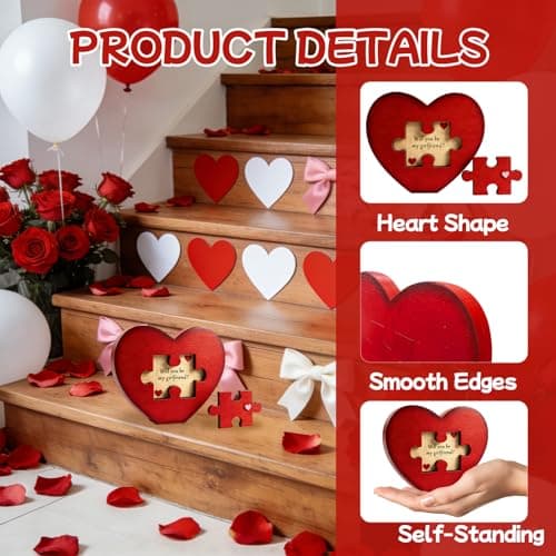 Will You Be My Girlfriend, Valentines Proposal Gift Ideas Will You Be My Girlfriend Proposal Sign for Valentine Day Girlfriend Day Christmas Wood Heart Shaped Gift Puzzle Piece Sign with Hidden Message