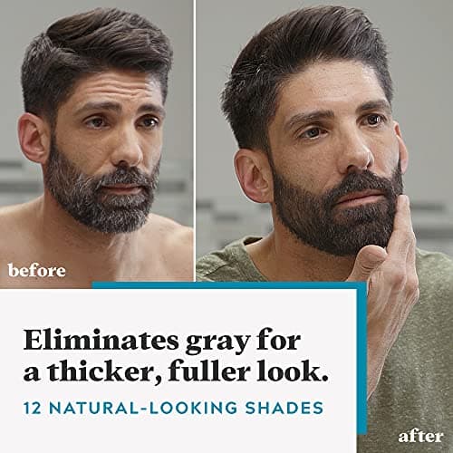 Just for Men Mustache & Beard, Beard Coloring for Gray Hair with Brush, with Keratin Biotin Aloe and Coconut Oil for Healthy Facial Hair - Medium Brown, M-35, Pack of 1 (Packaging May Vary)