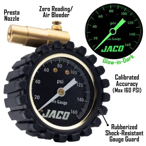 JACO RDX-160 Presta Tire Pressure Gauge for Bikes (10-160 PSI) | Road Bike & BMX Series