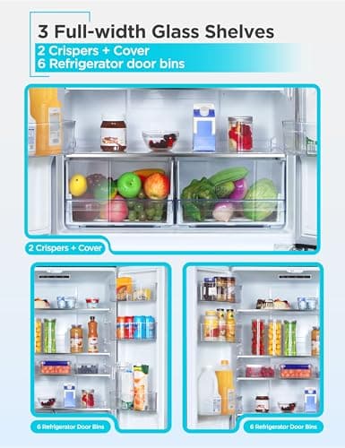 BLACK+DECKER 16 Cu. Ft. French Door Refrigerator with Built-in Ice Maker, Full Size Refrigerator with Bottom Mount Freezer Drawer, Frost Free, ENERGY STAR certified, BRF1600GIMB, Black