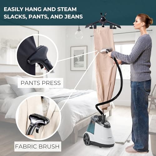 True & Tidy® Heavy Duty Auto Shut-off Commercial Full-Size Garment Steamer, Smart Water Sensor with Beep Alert, 3 Steam Settings, XL 2.9L Tank, 1800 watts, 90+min of Continuous Steam (White, Smart)