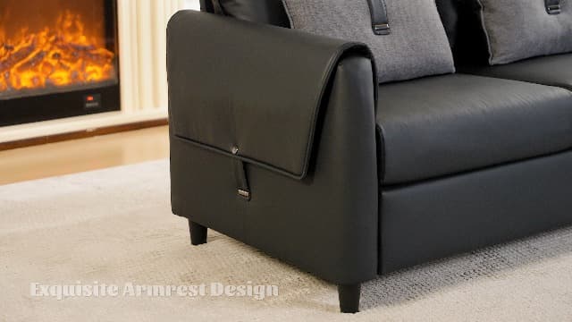 STHOUYN 88” Faux Leather Couch for Living Room, Black Office Couch Small Space, Comfy 3 Seater Couches Leather Sofa with High Backrest (Black)