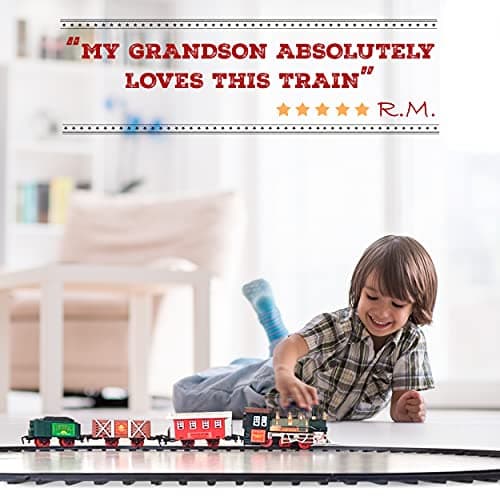 Electric Train Set for Kids Ages 4-8 | Train Set for Kids Ages 4-8 | Battery Powered Trains Sets with Lights & Sounds, Steam Locomotive Engine, Horses & Tracks - Classic Railway Toy Gift