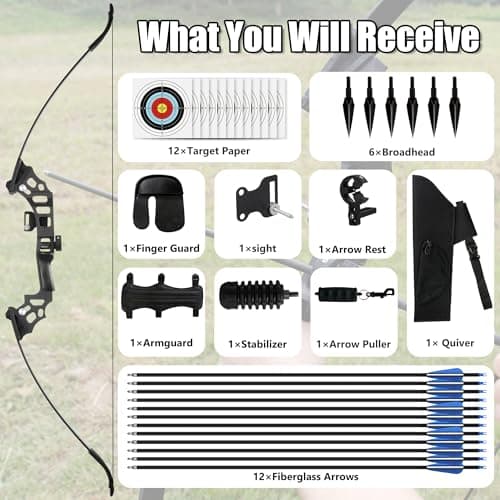 Recurve Bow and Arrow Set for Adults, 30–40lbs Right-Handed Archery Kit with Carbon Arrows & Accessories for Outdoor Target Practice
