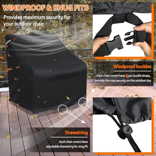STARTWO Patio Outdoor Chair Covers, Outdoor Furniture Covers Waterproof adapter for Lawn Lounge Seat, Wicker, Swivel, Adirondack, Rocking Chairs, 1 Pack 32"L x 37" W x 36"H inch, Black