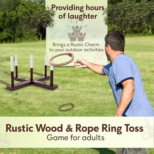 CircleCraft Rustic Ring Toss Game for Kids & Adults – Outdoor Yard Games with Rope Rings, Portable Wooden Lawn Game for Family Fun, Backyard, Beach, Camping & Picnic Activities for Christmas & Easter