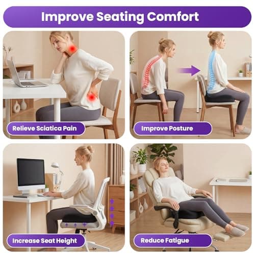 ZZ-WELL Seat Cushions for Office Chairs - Patented Coccyx Cushion for Tailbone Pain - 21.2" W x 16.5" L Memory Foam Extra Large Seat Cushion, Removable & Machine Washable Cover (Black)