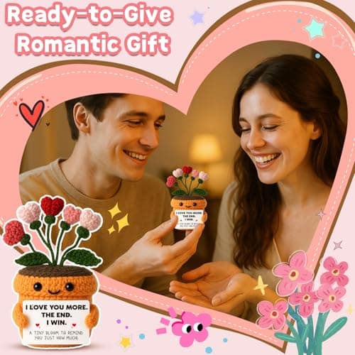 MAMAGIFTREE for Women, Crochet Heart Flower with I Love You More Card, Romantic Gift for Girlfriend Wife, Couple Keepsake