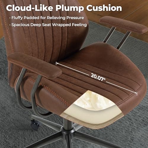 ovios Ergonomic Office Chair, High Back Faux Leather Executive Chairs with Armrests, Comfy Mid-Century Modern Swivel Rolling Computer Armchair (Dark Brown, Suede Leather)