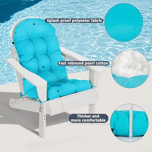 nalone 2 Pack Adirondack Cushion Rocking Chair Cushions High Back Adirondack Chair Cushion with Ties Patio Cushions for Outdoor Furniture (2 Pack, Blue)