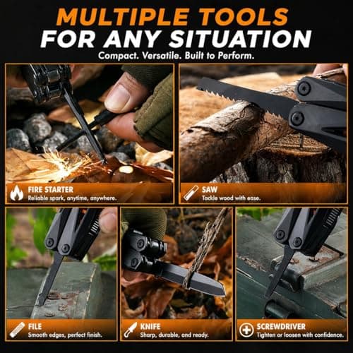 18-in-1 Multitool Hatchet Camping Axe with Hammer & Knife with Protective Sheath, Survival Gear for Men Dad, Emergency Car Tool & Hiking Accessories, Cool Gadgets for Outdoor Hiking Emergency