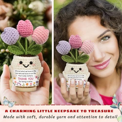 Gifts for Friends, Bestie, BFF, Bestfriend, Female, Girls - 5.51'' x 4.13'' Knitted Positive Tulip Friend Crochet Doll Best Friend Friendship Gifts for Women, Christmas Birthday Gifts for Bestie B0GCZ9SFXD