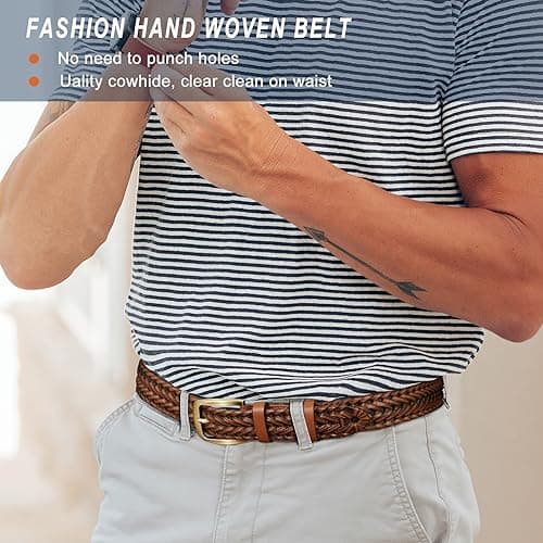BELTROAD Braided Leather Belt for Men Casual Jeans Golf, Men's Leather Woven Alloy Buckle Hand Braided Belts Gift for Men